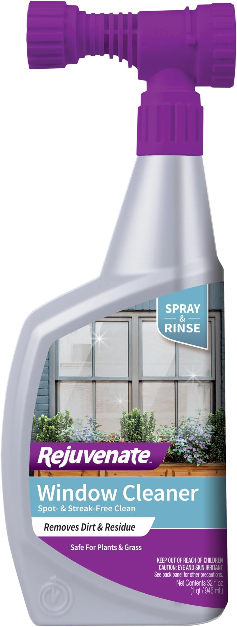High Performance Outdoor Window Spray and Rinse Cleaner with Hose End Adapter Instantly Removes Grime and Dirt Streak-Free Shine (32 oz)