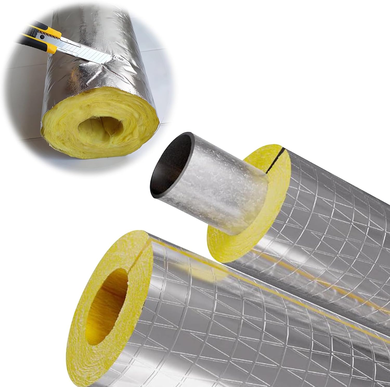 Rock Wool Pipe Insulation｜Aluminum Foil Self-Adhesive Insulation Pipe｜Insulation Tubing for Winter Outside Pipes Freeze Protection - ID 27/34/43/48/60/76/89/108/133/165/219/273 MM(89mmX30mm)