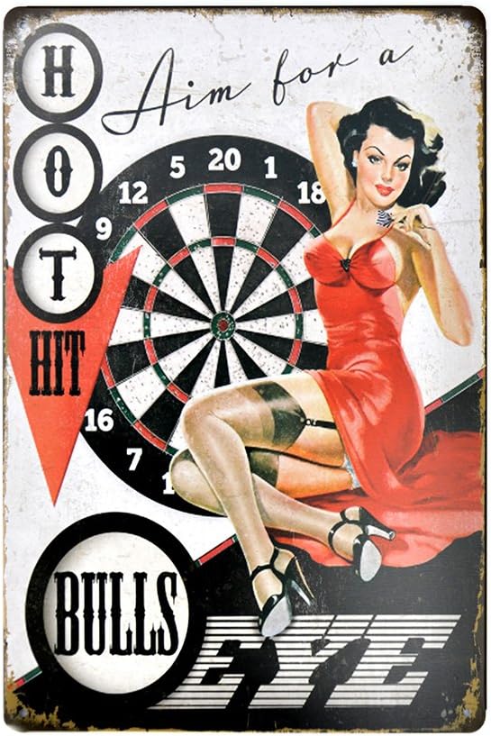 MMTRACY Hot Hit Aim for a Bulls Eye Metal Tin Signs Vintage 12"x8" Home Decor Wall Art