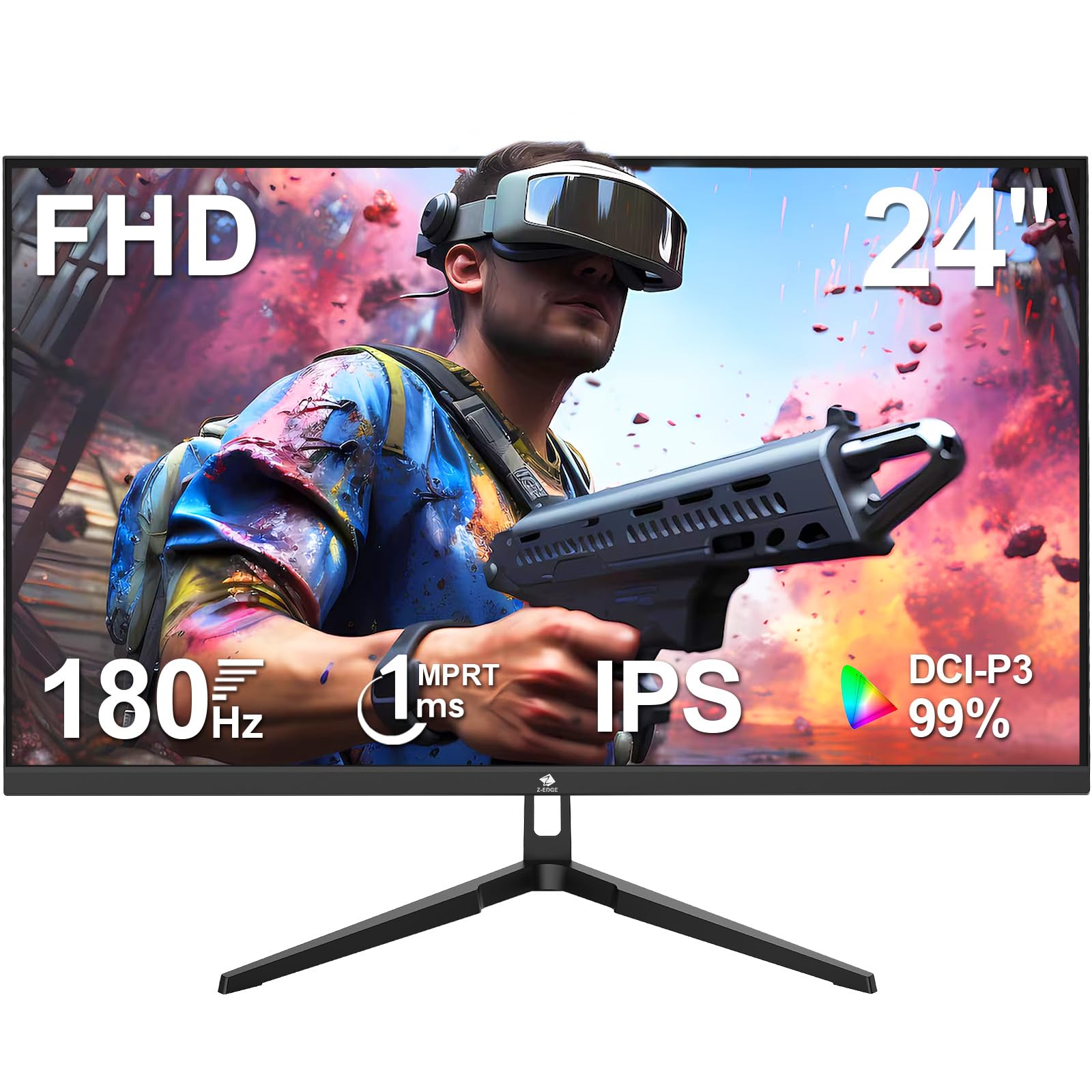 Z-Edge Gaming Monitor 24 Inch 180Hz 1ms MPRT IPS Panel Full HD 1080P 16:9 LED Monitor, 350cd/m² Brightness, FreeSync HDR10, DisplayPort1.4 & HDMI2.0, Support VESA 100x100mm