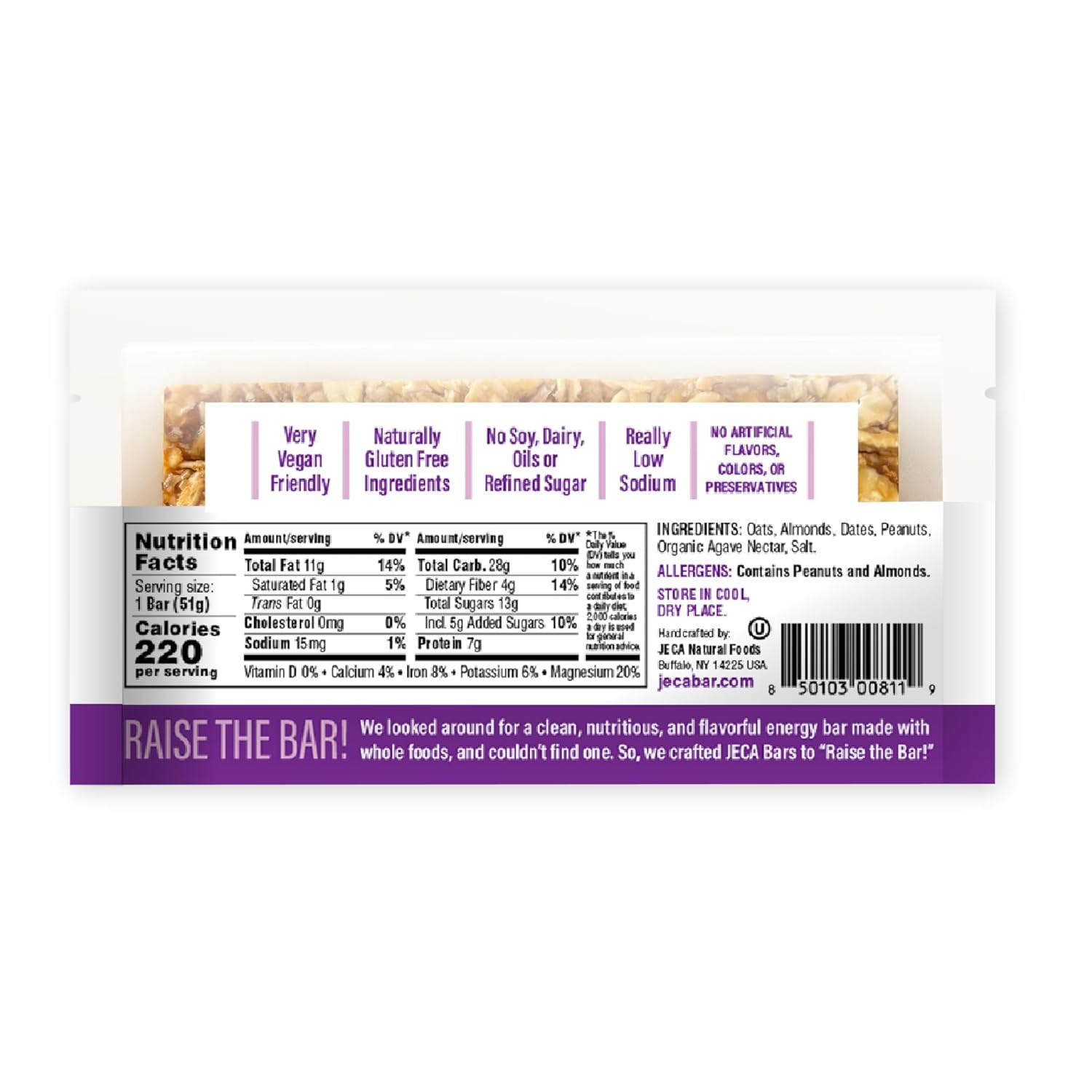 JECA® Almond Dates Energy Bars - Plant-Based Snack with Oats, Almonds, Dates, Peanuts, & Organic Agave Nectar - Vegan, Gluten-Free, Non-GMO - Natural Ingredients - Chewy Texture - 1.8 oz, 12-Pack
