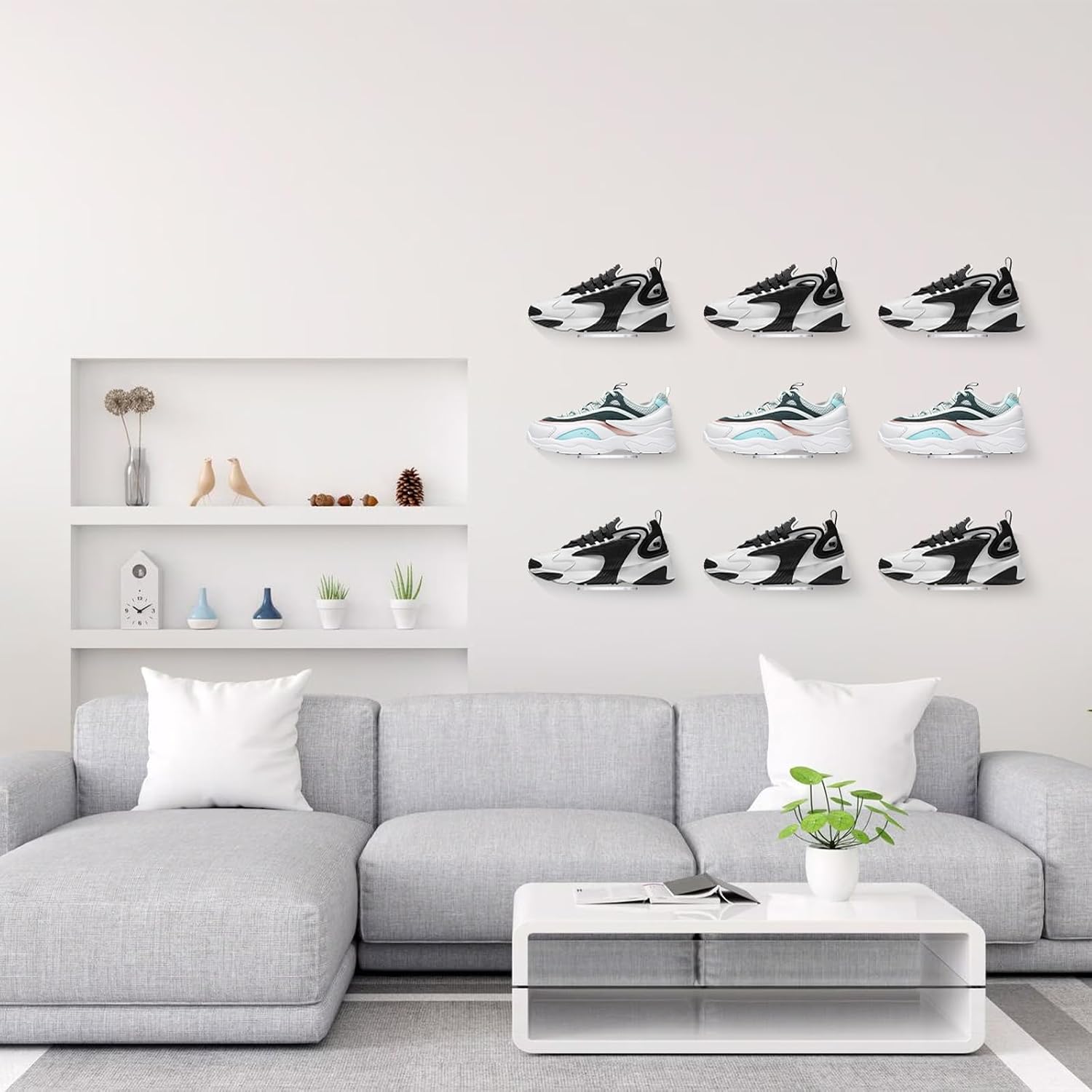 12 Pack Floating Shoe Display Shelves Wall Mount, Floating Shoe Display Shelf, Clear Acrylic Floating Shelves for Sneaker Collection or Shoes Diaplay