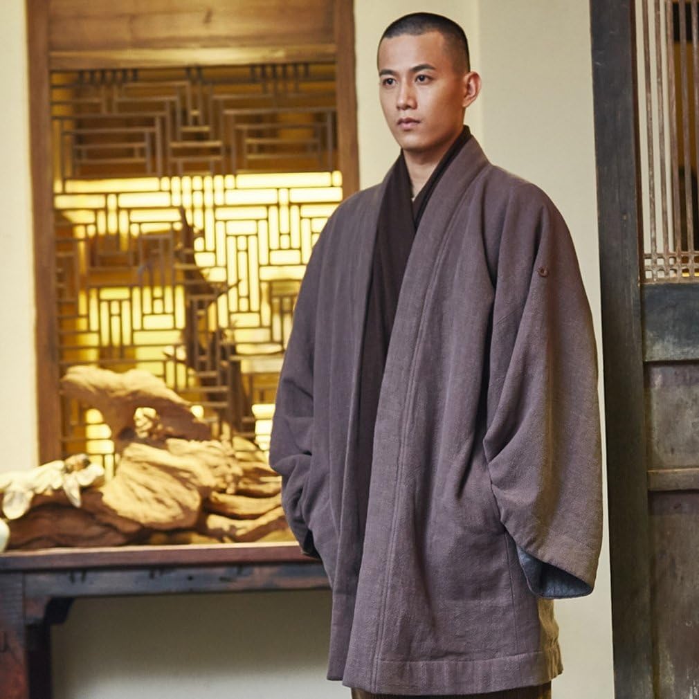 ZanYing Men Plus Size Cotton Coat Monk Outfit Meditation Blouse