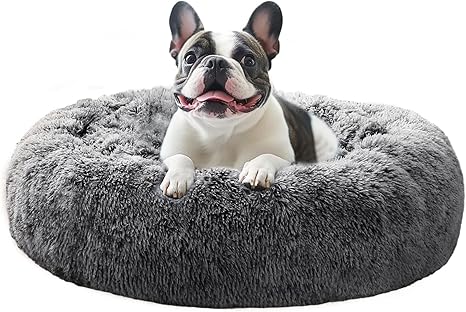 JOLLYVOGUE Dog Beds for Medium Dogs, Anti-Anxiety Washable Round Bed, Calming Donut Dog Cat Bed for Puppy Bed, Fluffy Dog Beds for Medium Dogs, Round Puppy Bed for Indoor Pet, 27"/Smoke Gray
