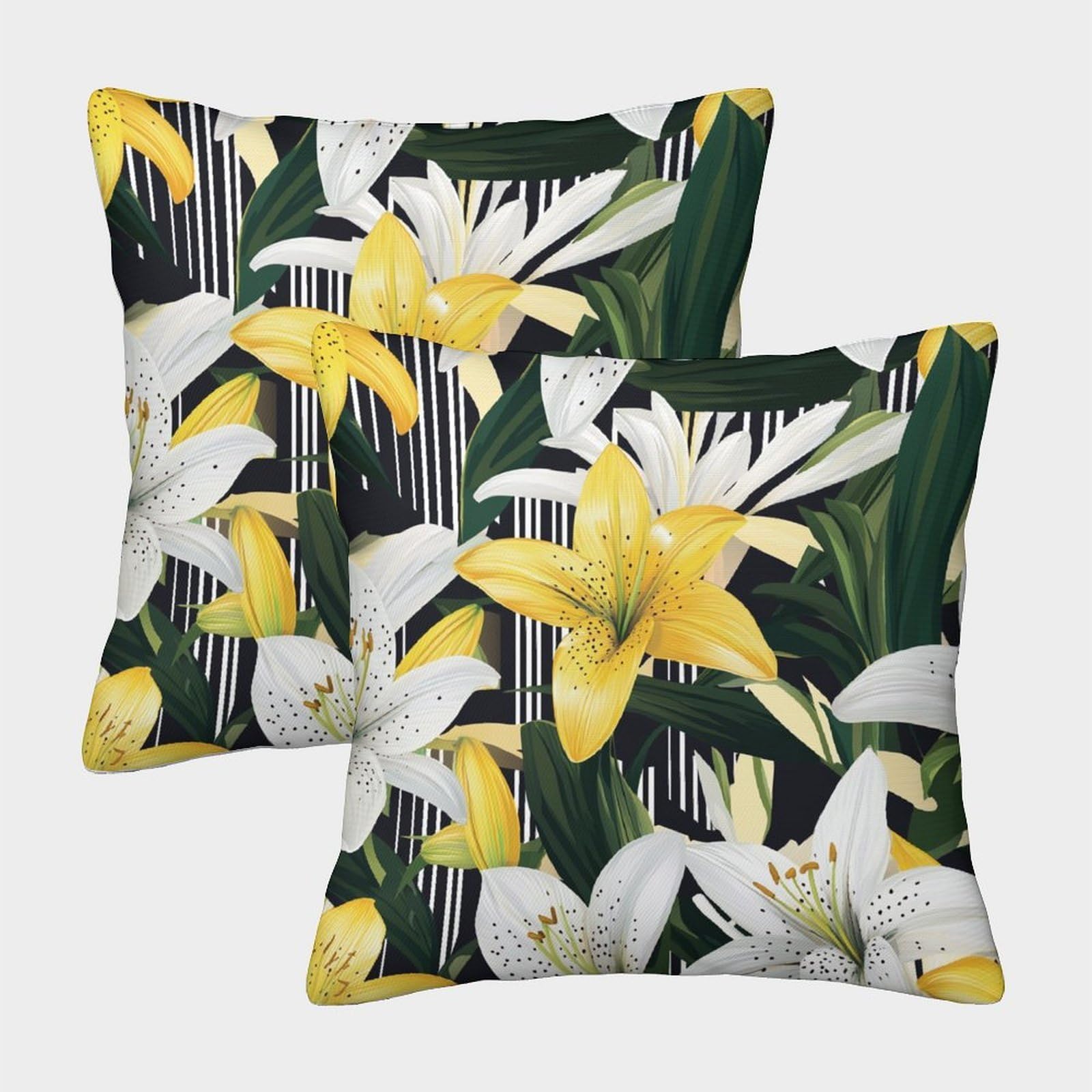 kaiyun 2 Pack Geometric Pattern,White And Yellow Lilies Luxury Digital Printed Soft 3D Themed Square Cushion Cover 50x50cm