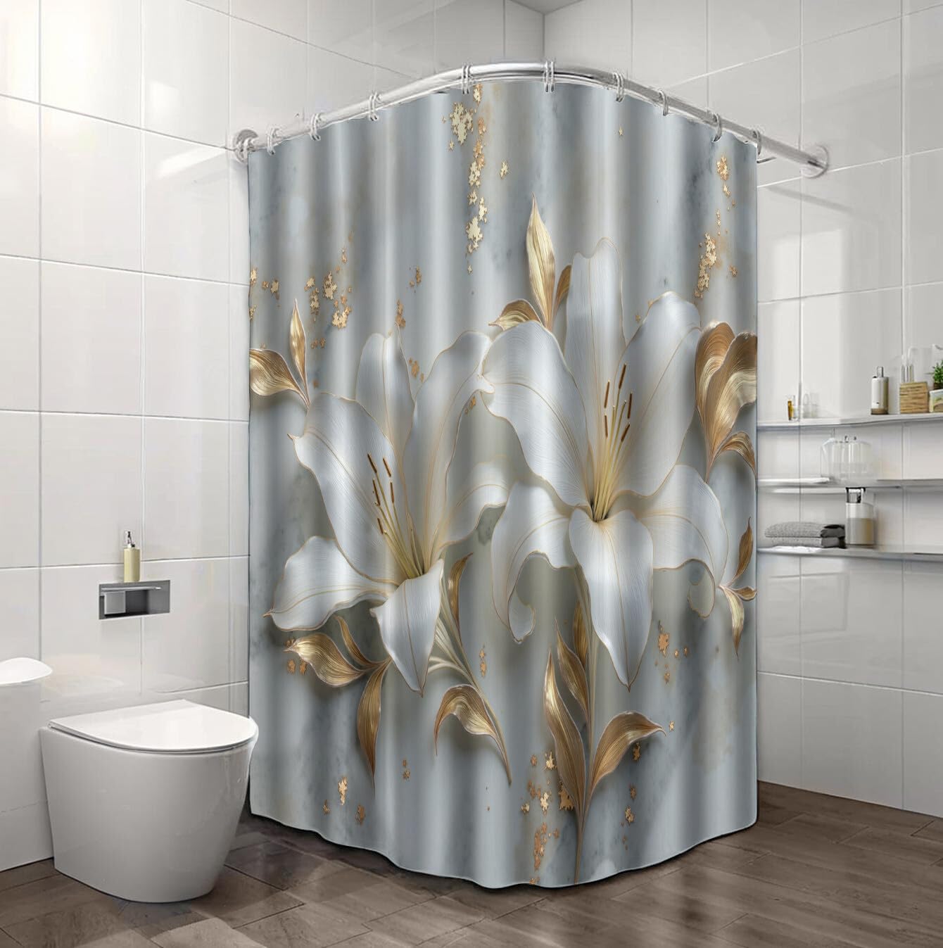 Rideau Douche,Rideau Baignoire Lavable en Machine Rideaux Douche Tissus Lavable Rideau De Baignoire Lavable pour Salle De Bain Domicile Baignoire Famille,Lys Marbré,