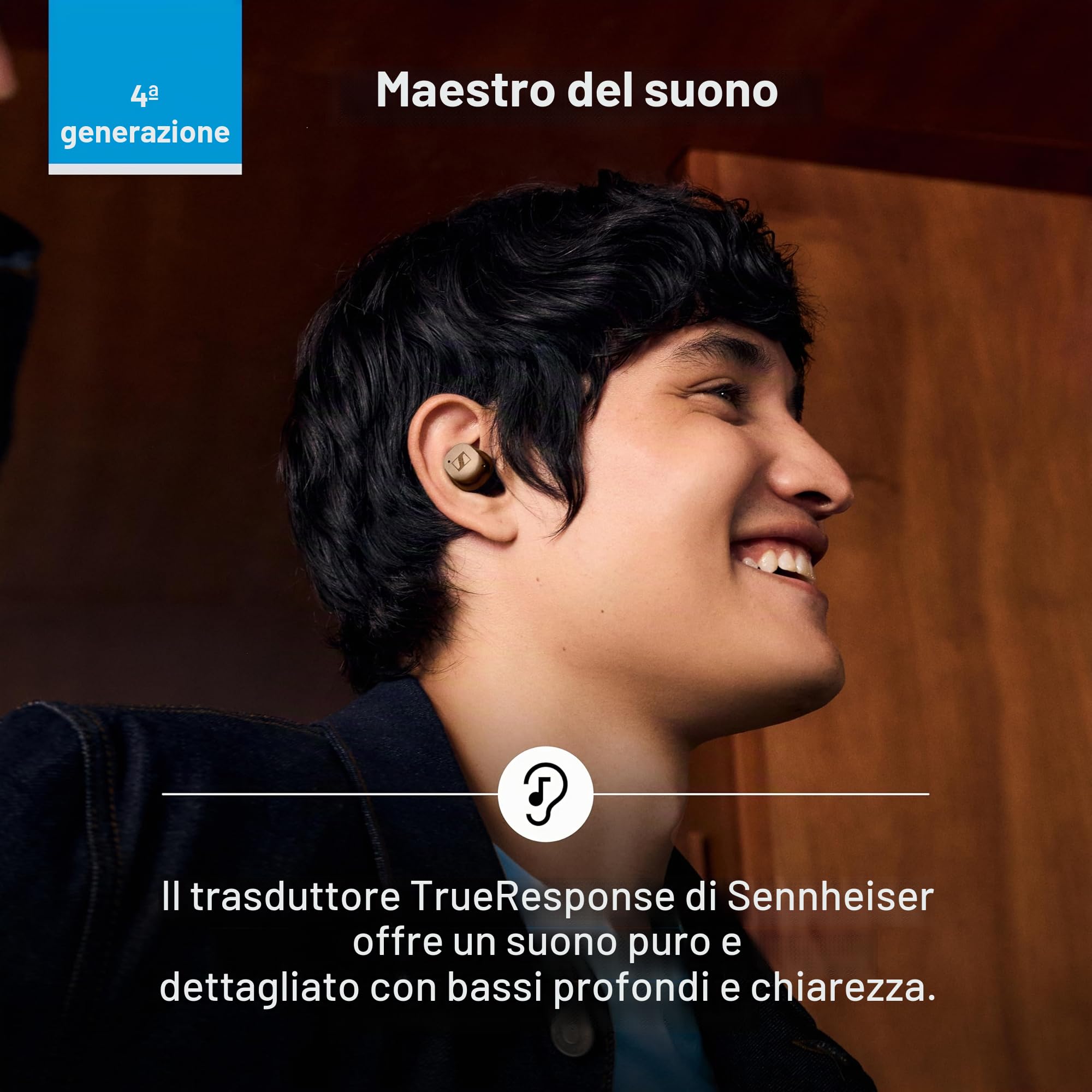 Sennheiser MOMENTUM True Wireless 4 Smart Earbuds con Bluetooth 5.4, suono cristallino, design confortevole, durata della batteria di 30 ore, ANC adattivo, LE Audio e Auracast - Rame nero