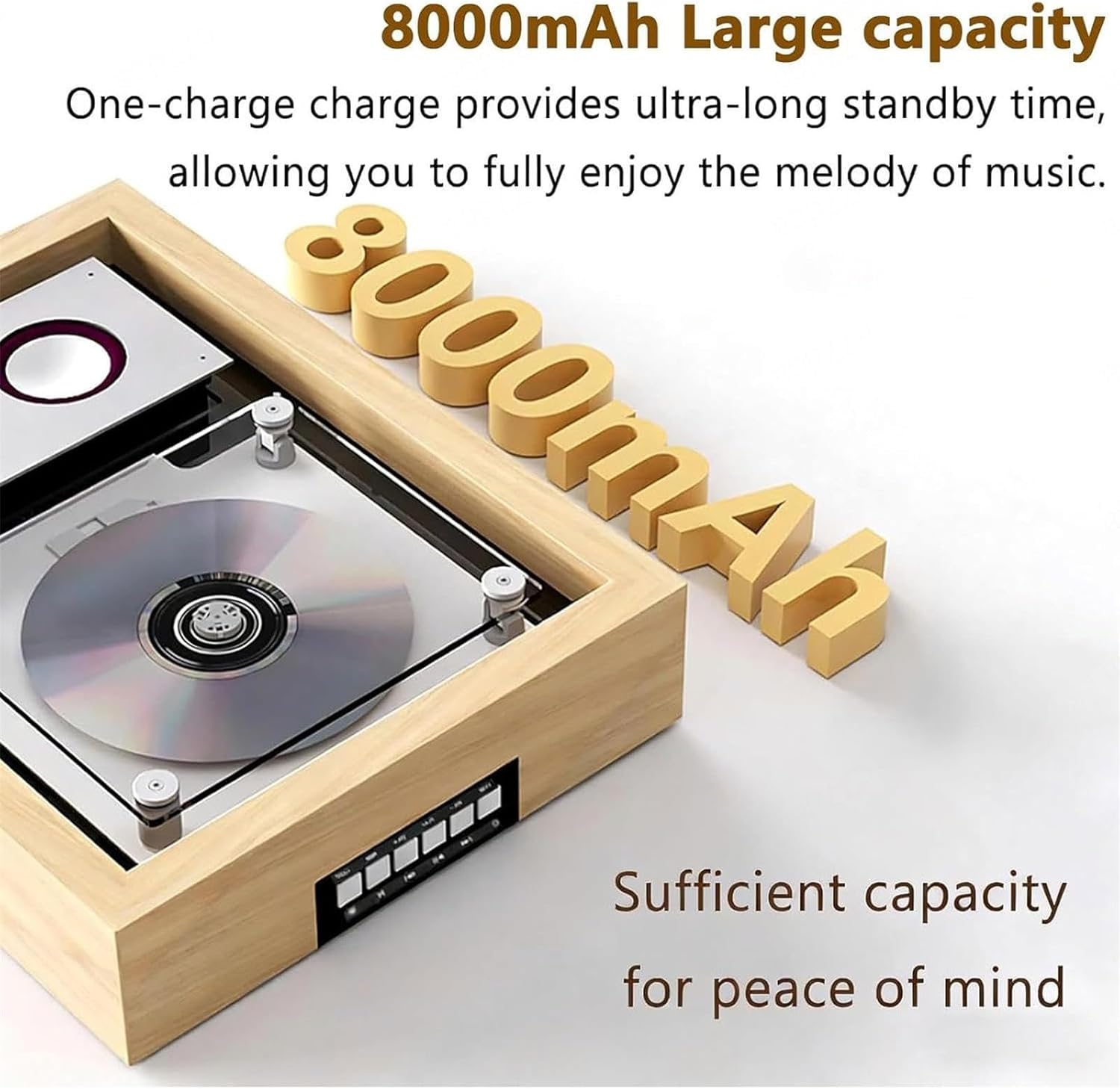 Wall Mountable Music Frame CD Player, Music Decorative Photo Frame, Two-Way 5.1 Bluetooth/USB/AUX Output, W/Remote Control/Speakers/6 Lighting,Natural