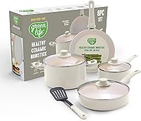 GreenLife 8-Piece Ceramic Nonstick Cookware Set - PFAS-Free, Toxin-Free Pots & Pans, Dishwasher Safe, Oven Safe to 350°F, Cream
