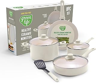 GreenLife 8 Piece Nonstick Cookware Set, Non-Toxic PFAS-Free Ceramic Pot...