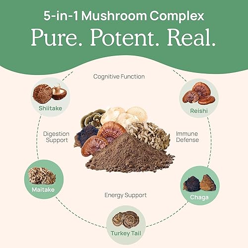 Miniatura 4 de Extracto mezcla de hongos 5 Defenders de Real Mushrooms, polvo de hongos chaga, reishi, shiitake, maitake y Turquía, orgánica, defensa inmune, 1.58