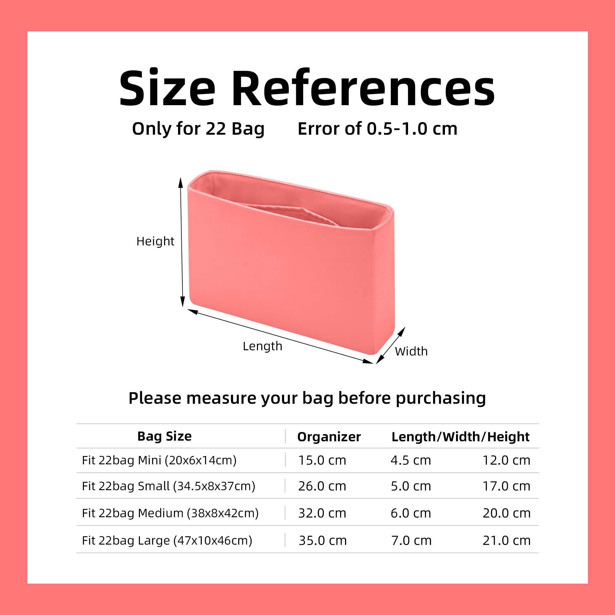 DGAZ Organizador Bolsas de Seda, Bolsos Organizador Ligera para bolso Chanel 22, Bolsa Organizadora de Lujo en Bolsa (Rose Lipstick, Small)