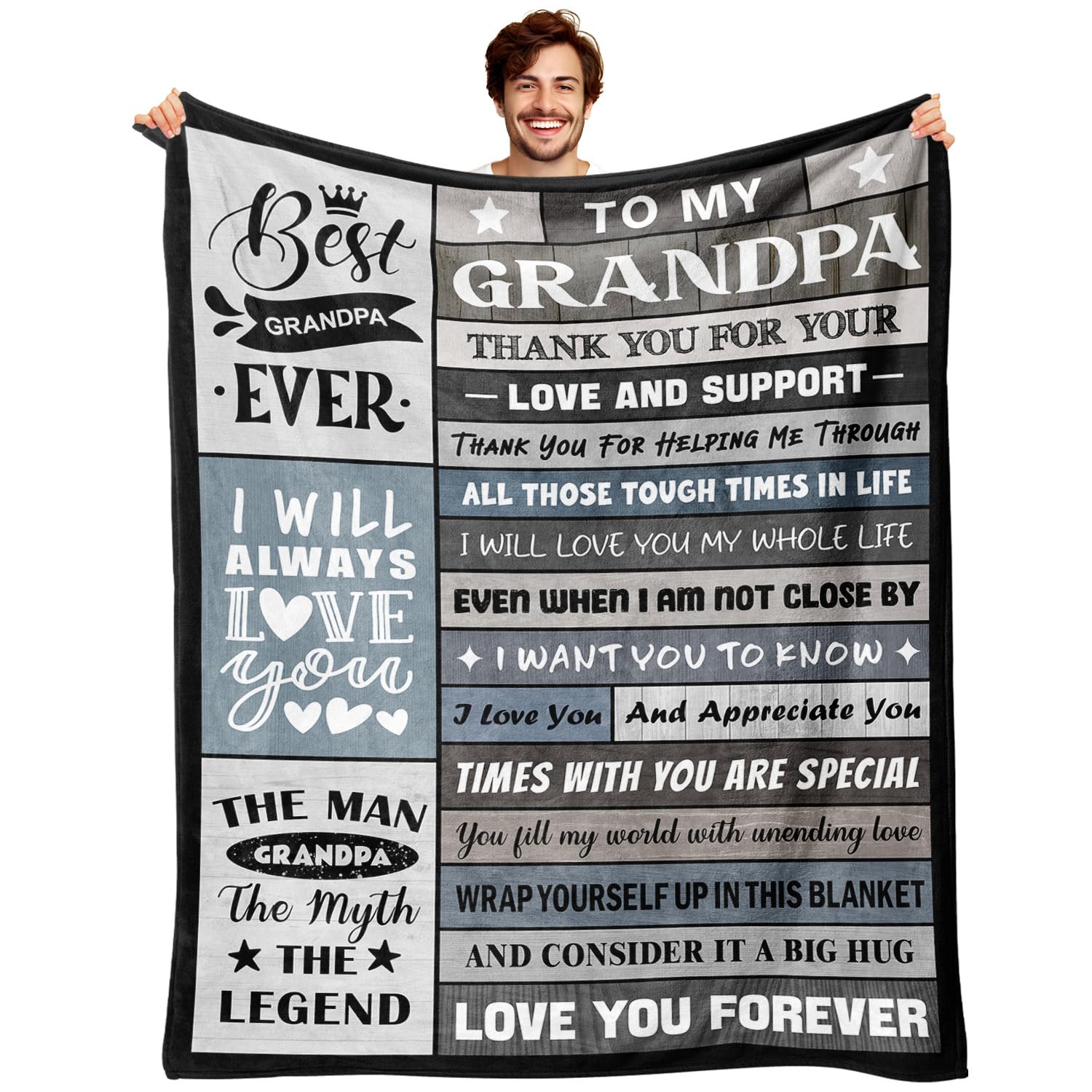 YPURTSD Fathers Day Grandpa Gifts from Grandkids - Grandfather Birthday Present from Granddaughter Grandchildren - Christmas Birthday Gifts for Grandpa - Best Grandfather Ever Blanket 50