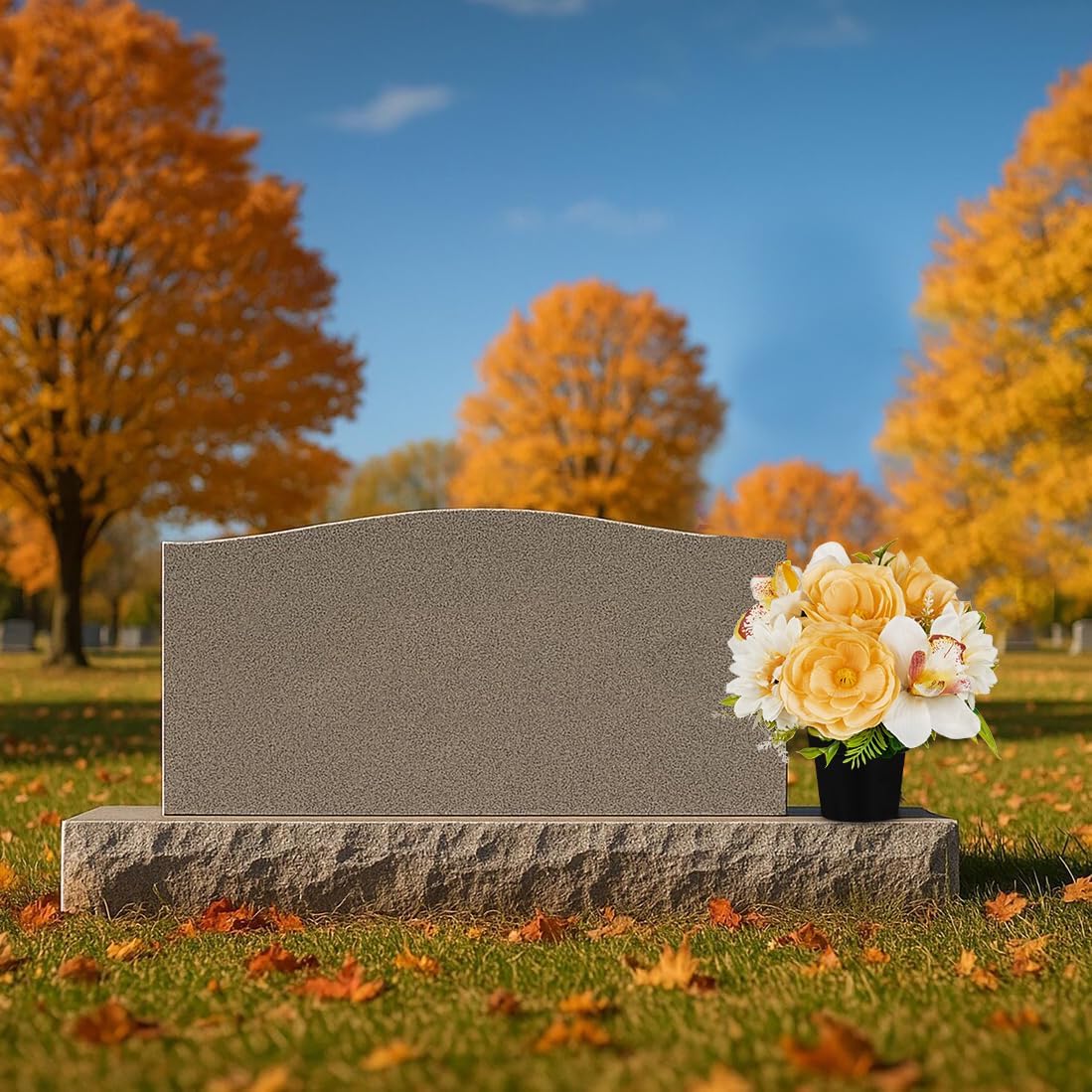 Hollyone 2Pcs Artificial Cemetery Flowers for Grave in Vase Silk Rose Lily Flower Arrangements Cemetery Decorations Memorial Flowers with Pot for Outdoor Headstones Decoration Yellow