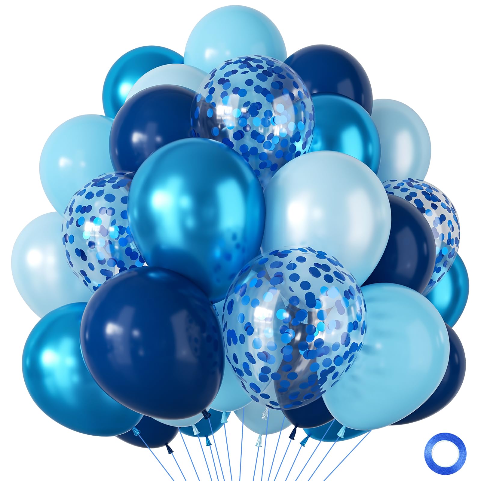 Blue Balloons 100Pcs, Light Blue Navy Balloons With Macaron Mtetallic Latex Ballons, Party Helium Balloon For Birthday Baby Shower Wedding Anniversary Graduation Gender Reveal Party Decoration, 12Inch