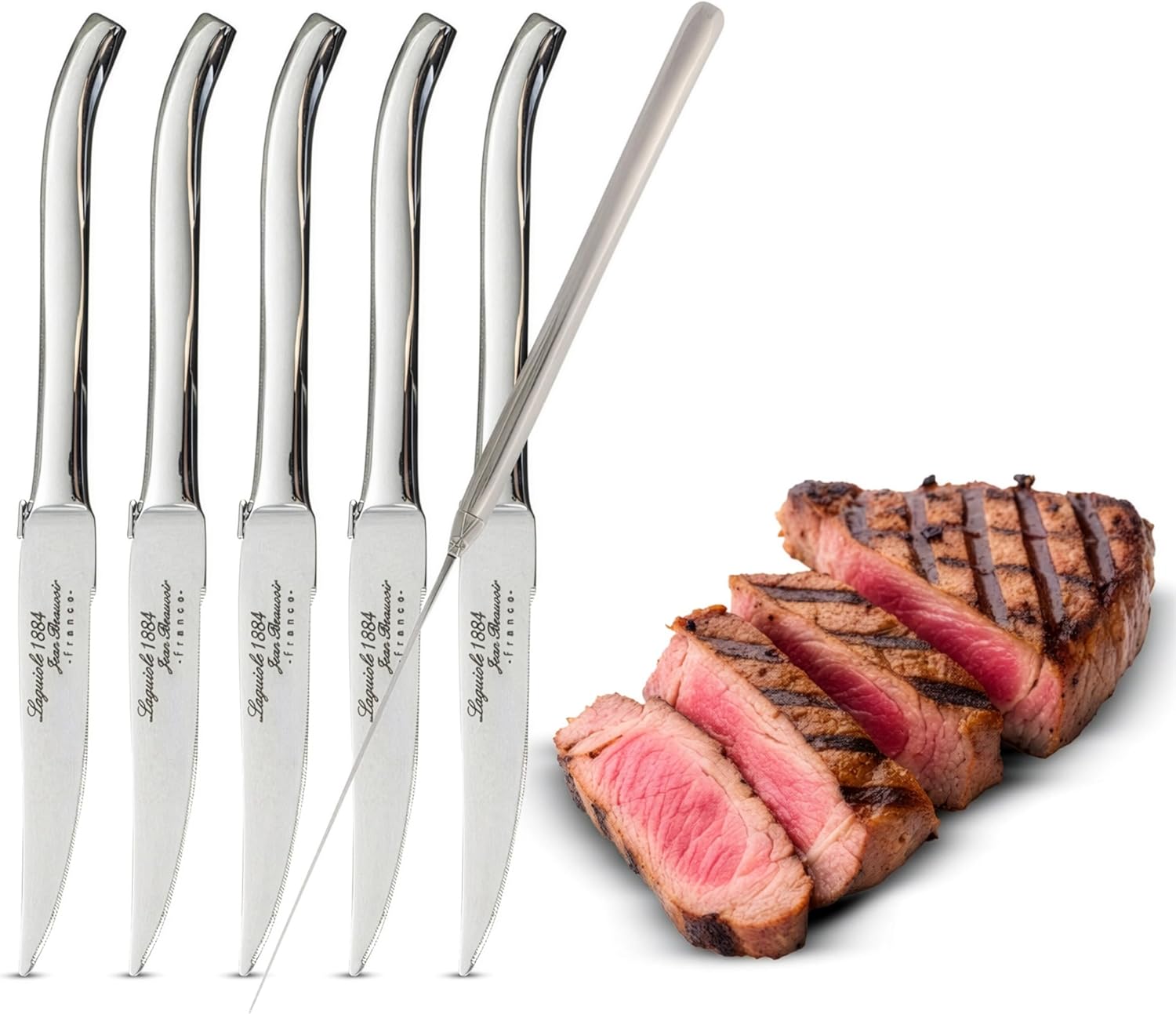Laguiole Steak Knives Set of 6 - Premium Food-Grade Stainless Steel Micro-Tooth Serrated Knives for Precision Cutting - Dishwasher Safe Kitchen Utensils Set for Dinner or Gifting by Classic Cuisine