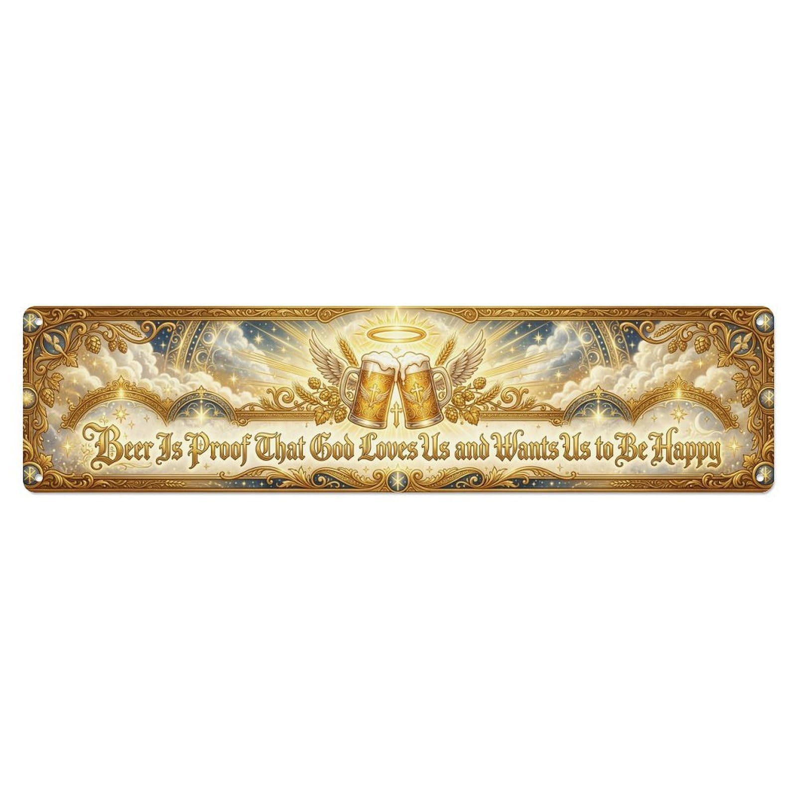 God Happy Brewery Beverage Metal Tin Sign Plaque Wall Decor for Cafe, Club Bar, Office, Home Garden Metal Poster 4x16Inch