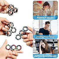 Vista 4 de 12Pcs Magnetic Rings Fidget Toys Pack, Magnets Finger Spinner for ADHD Stress Relief, Tire Style Magical Fidget Rings for Training Relieves Autism