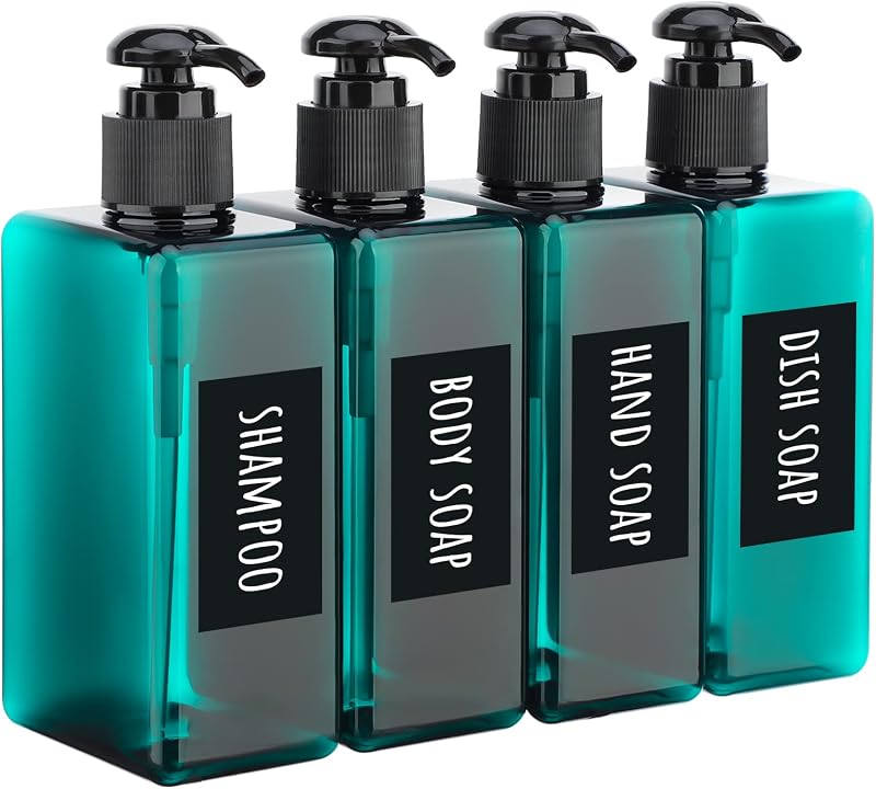 Segbeauty Frascos Recarregáveis com Bomba, Verdes, 280 mL, Pacote com 4