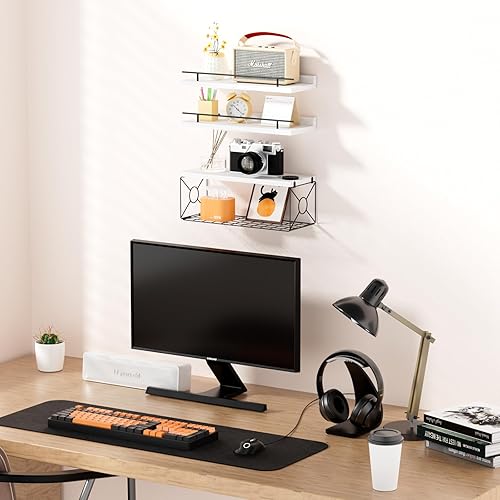 Miniatura 2 de Estantes flotantes para pared, estante flotante para decoración de pared, juego de 3, estantes flotantes de baño con soporte de papel higiénico de