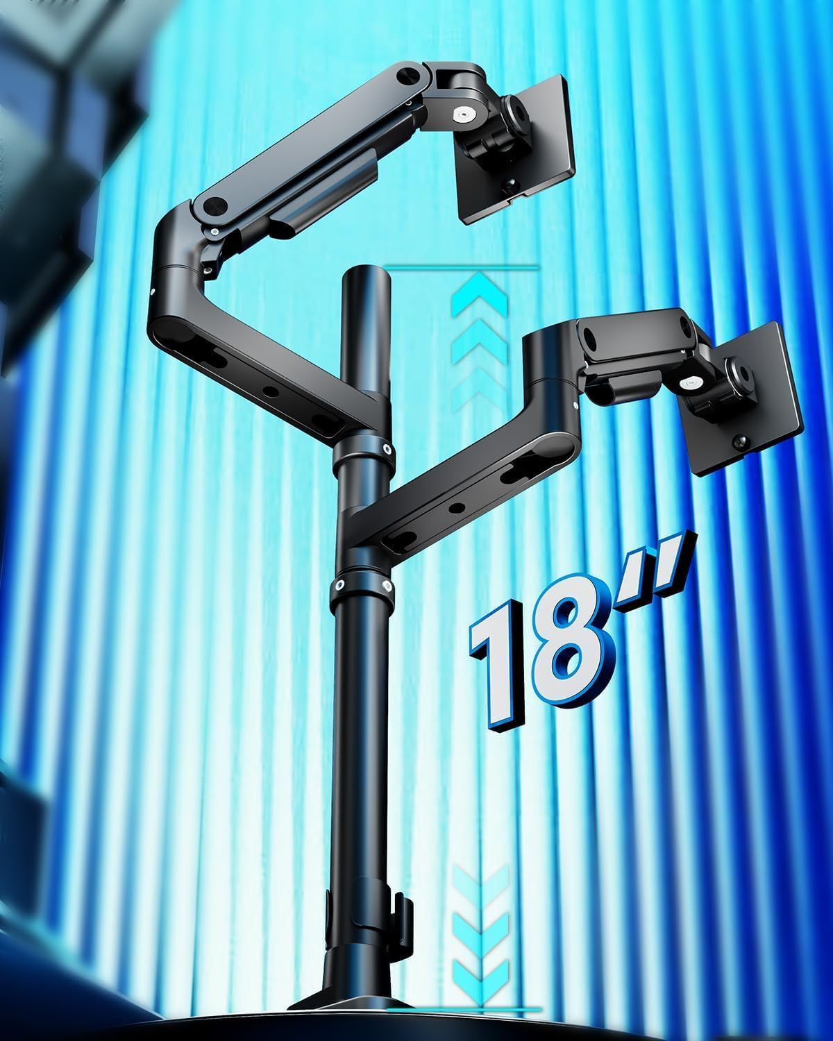 ARES WING Dual Monitor Arm for Ultrawide Heavy Duty Curved Monitor Stacking, Fits 17-49 Inch, Vertical Gas Spring Double Monitor Stand with USB, Adjustable Dual Monitor Mount for Desk, Black - Image 3