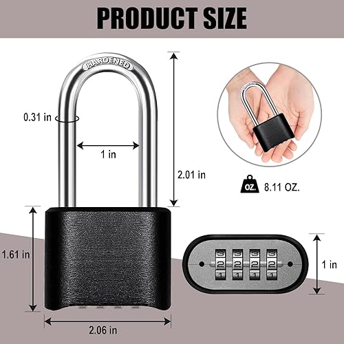 Miniatura 3 de Cadena resistente y cerradura de combinación para exteriores, cerradura de cadena de puerta con código, candado de grillete largo con cadena para