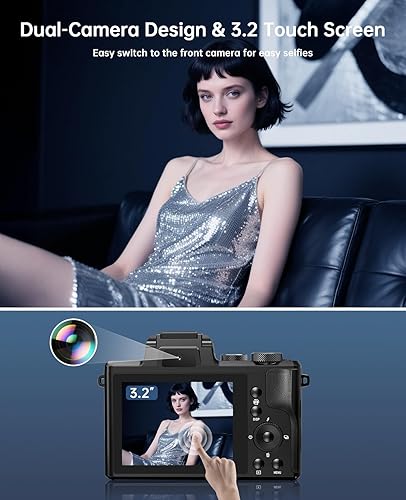 Miniatura 4 de Cámaras digitales 8K para enfoque automático de fotografía, actualización 2026 de 88 MP WiFi profesional 16X Zoom cámara de fotografía con doble