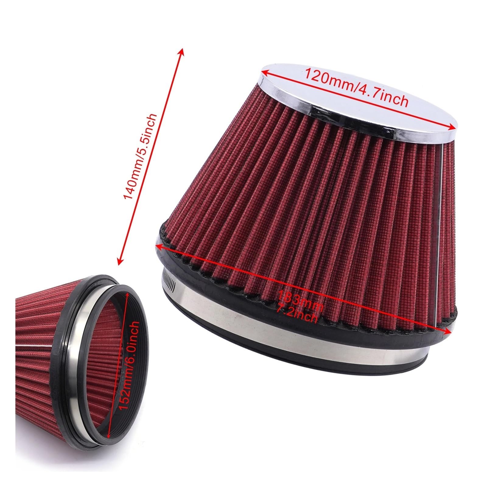 Filtro de admisión de aire frío de alto rendimiento, 150 mm-89 mm, for coches de carreras, deportivos, de 6 a 3,5 pulgadas, reutilizable y lavable.