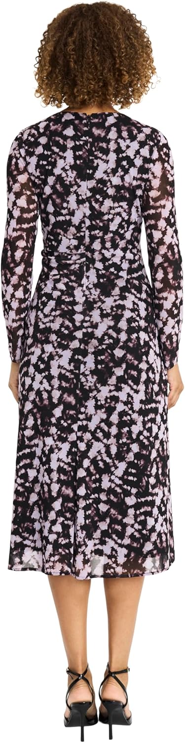 Maggy London Womens Women's Long Sleeve Midi Dress - Abstract Print A-line Silhouette - Versatile Cocktail Dress - Image 3