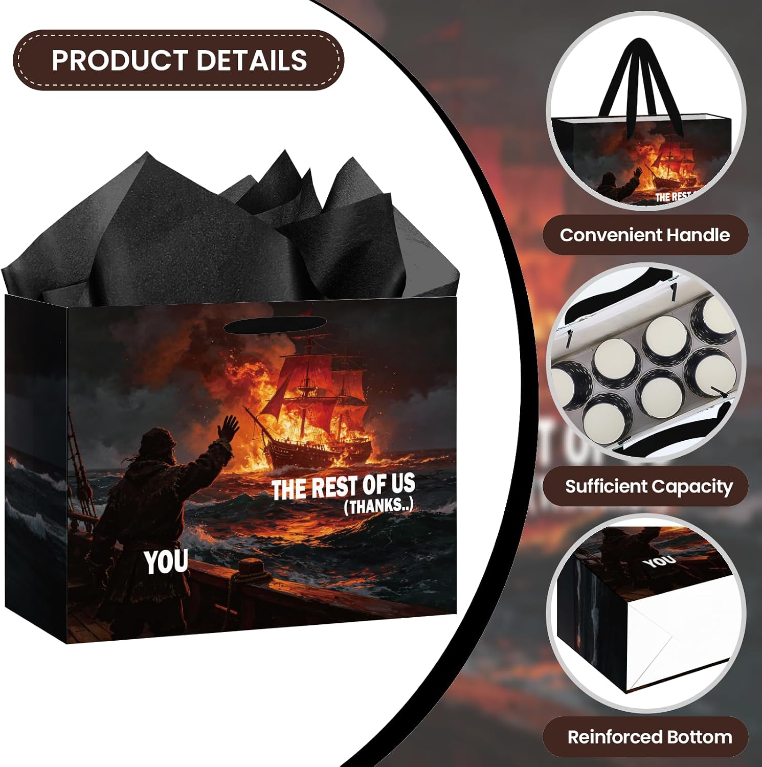 Coworker Leaving Gift Bag Funny Retirement Gift Bag with Tissue Paper and Card Black Sinking Ship Hilarious Farewell Card Gifts for Women Men Traitor Work Friend Going Away Retirement Party Supplies image 3