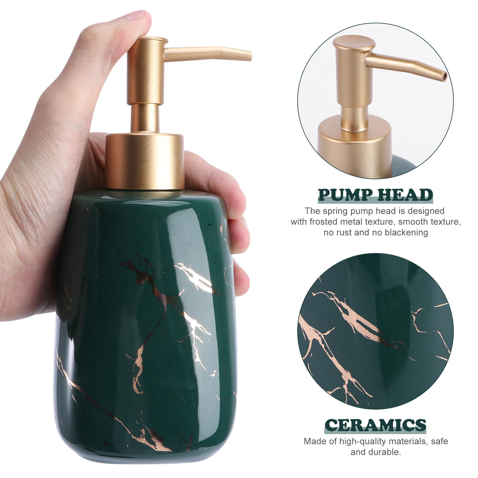 Set da Bagno in Ceramica 3 Pezzi Dispenser Sapone e Porta Spazzolini, Stile Marmo Unico e Funzionale per Mantenere Bagno Ordinato e Organizzato