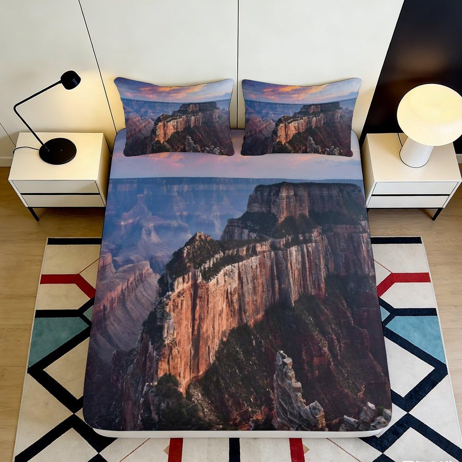3D Printed Grand Canyon Fitted Sheet Microfiber Soft Durable Sunset Landscape Bed Cover for Bedroom Dormitory Guest Room Mattress Protection 180x200x25cm