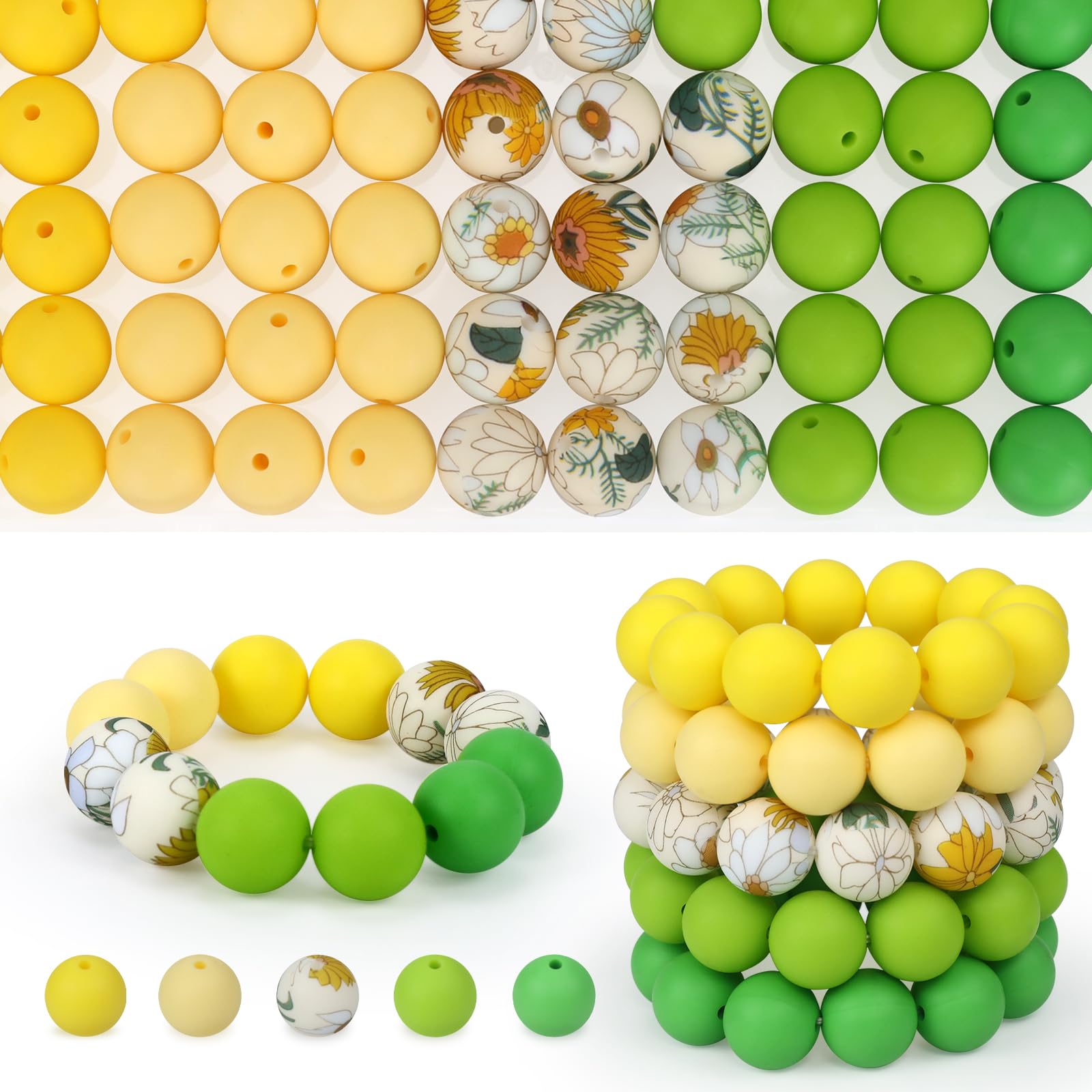Photo 1 of SALUOKE 100 Pcs 15mm Silicone Beads for Keychain Making, Pink Gream Silicone Beads Bulk Round for Bracelets Pens Crafts Jewelry Making (Green Yellow)