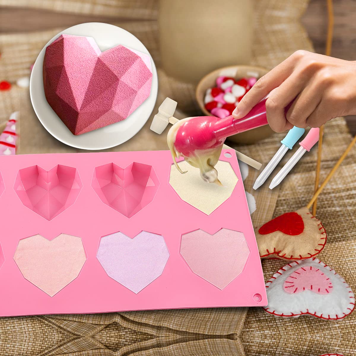 Stampo per Torta a Forma di Cuore, Stampo in Silicone a Forma di Cuore, Stampo in Silicone per Caramelle, Stampo 3D in Silicone Per Dolci, Stampo Riutilizzabile per Torta e Cioccolato Alfanumerico
