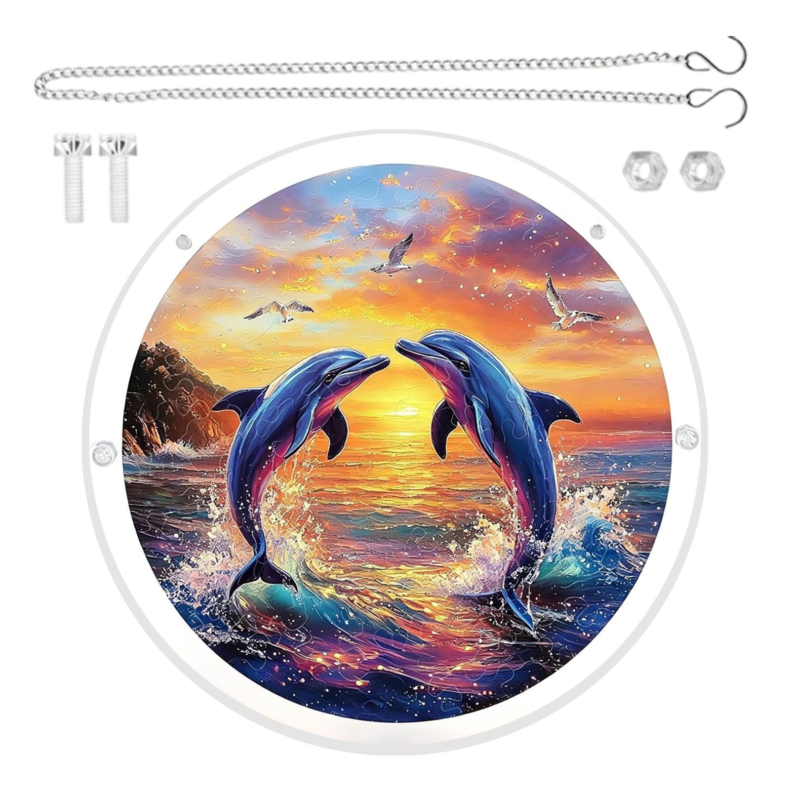 Stained Glass Window Hanging Jigsaws Puzzle Suncatchers 2D Acrylic Window Panel with Rope for Garden Yard Ornament Gift Stained Glass Hanging