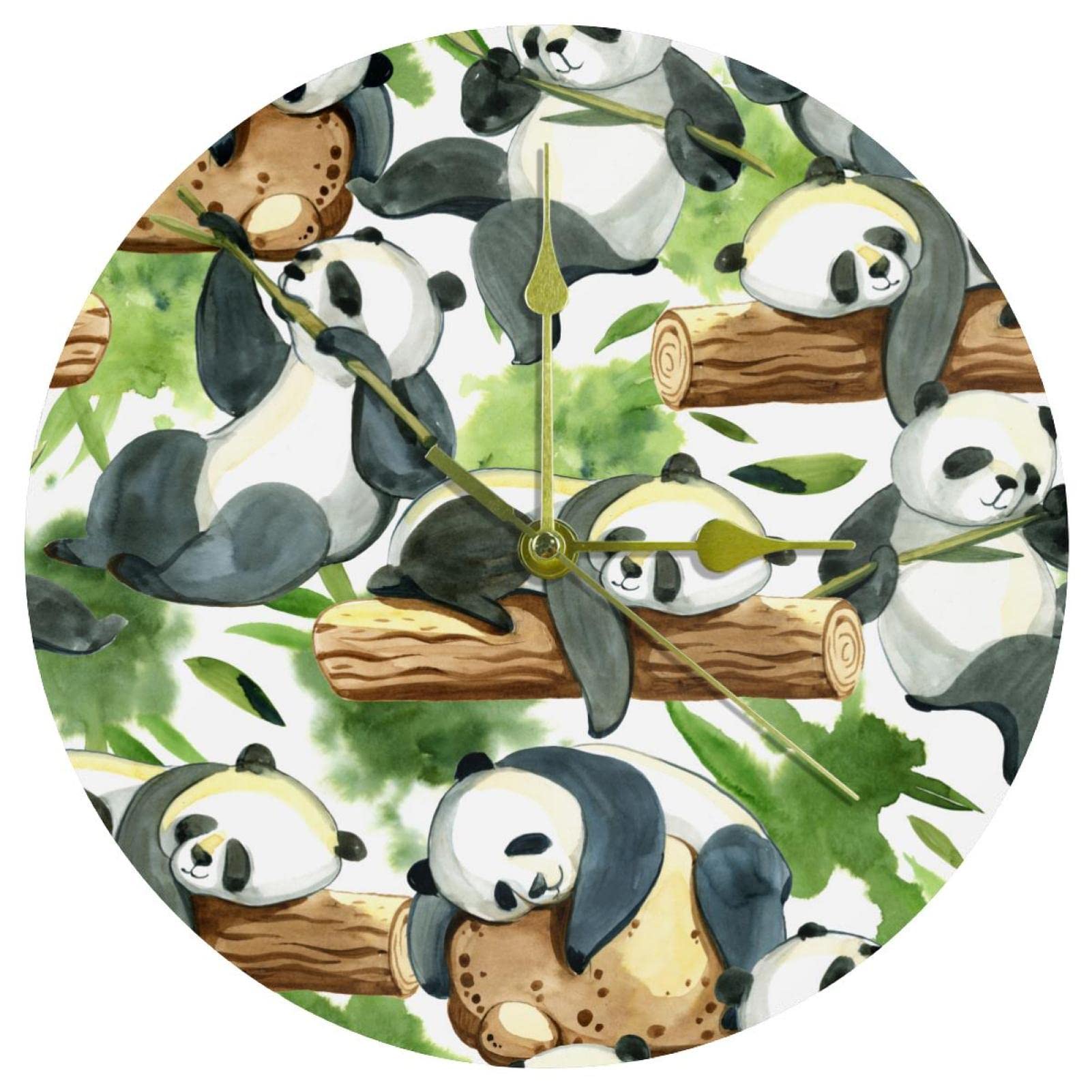 Horloge murale panda verte en acrylique de 24 cm pour chambre