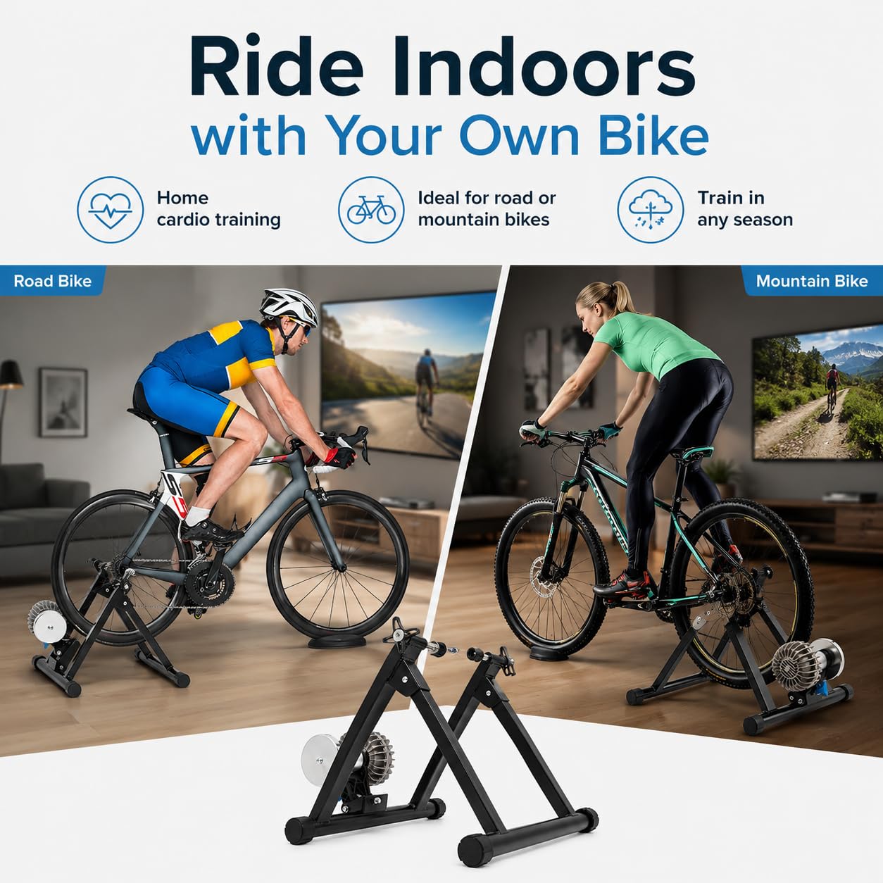 Home Trainer Bicicleta Entrenador de Bicicleta Home Trainer Diseño Ajustable Fluid Bike Trainer Banco de Entrenamiento de Bicicleta Fluido,Adecuado para Bicicletas de 26-29 Pulgadas, Bicicletas de
