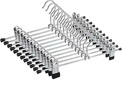 Kit 6 Cabides de Metal com Presilhas Ajustáveis Antiferrugem – Gancho Giratório 360°, Revestimento Emborrachado, Ideal para Roupas Delicadas, Calças e Saias