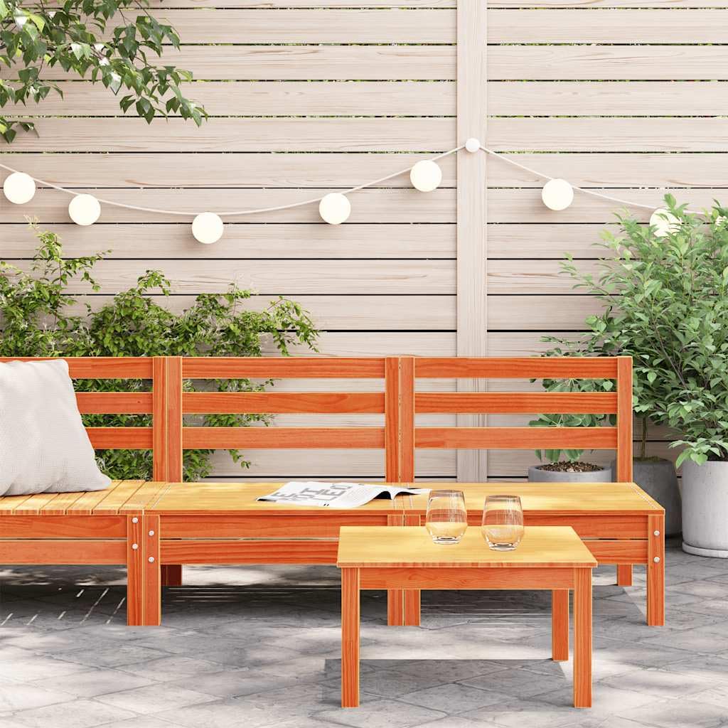 Sofás de jardín sin reposabrazos, 2 unidades, color marrón cera, madera maciza de pino, muebles para exteriores, con diseño de listones y respaldo para terraza, jardín, patio, sofá modular