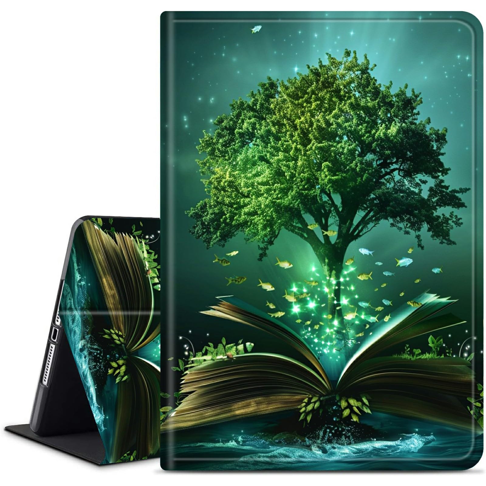 Dikoer for Amazon Kindle Fire HD 10 & HD 10 Plus 10.1" Kickstand Case (13th Generation 2023 Release), PU Leather Multiple Viewing Angles Stand Smart Cover with Auto Wake/Sleep, Green Tree