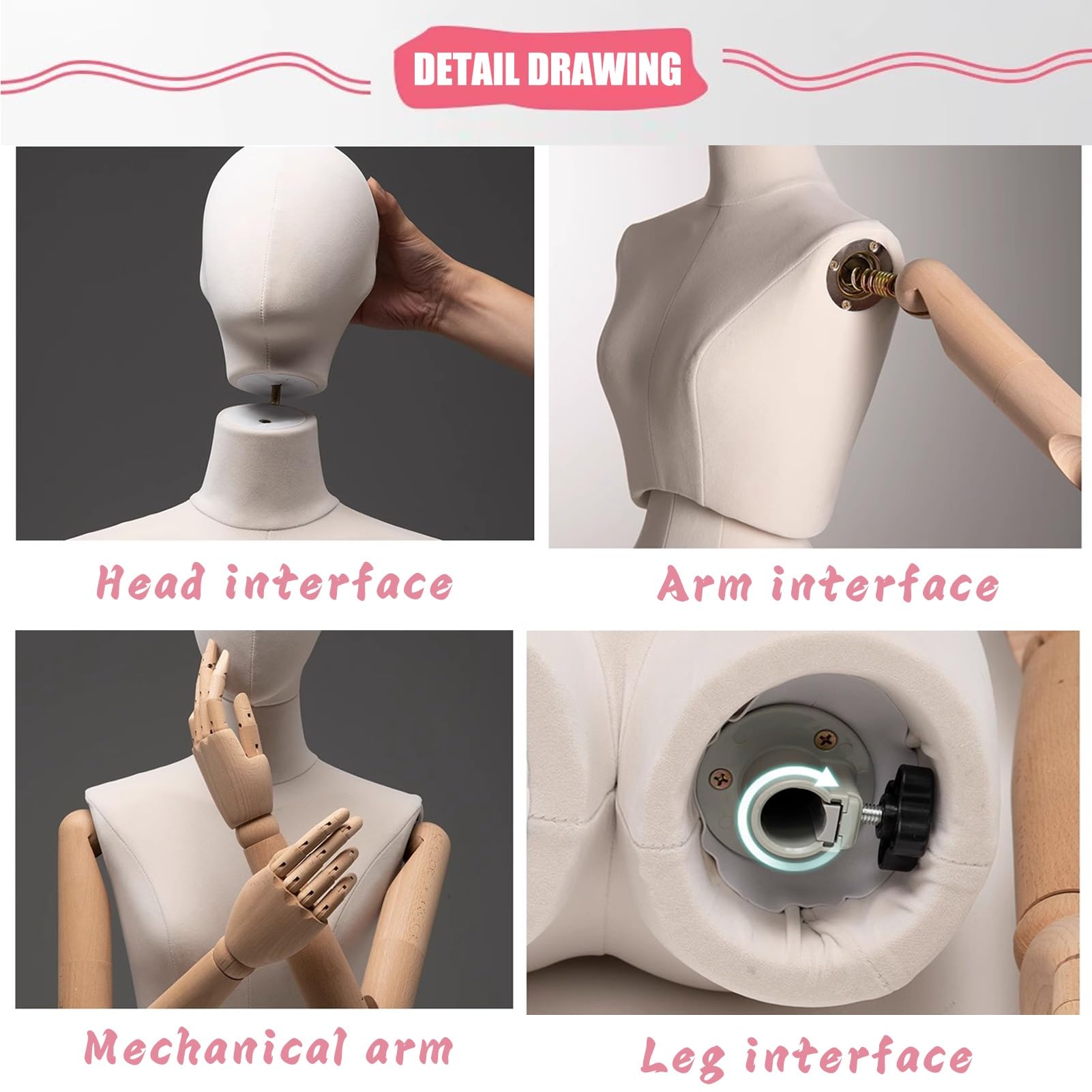 Manichini da Donna per La Vendita al Dettaglio, Manichini da Cucito Staccabili, per Sartoria, Vetrina, Casa, Grigio