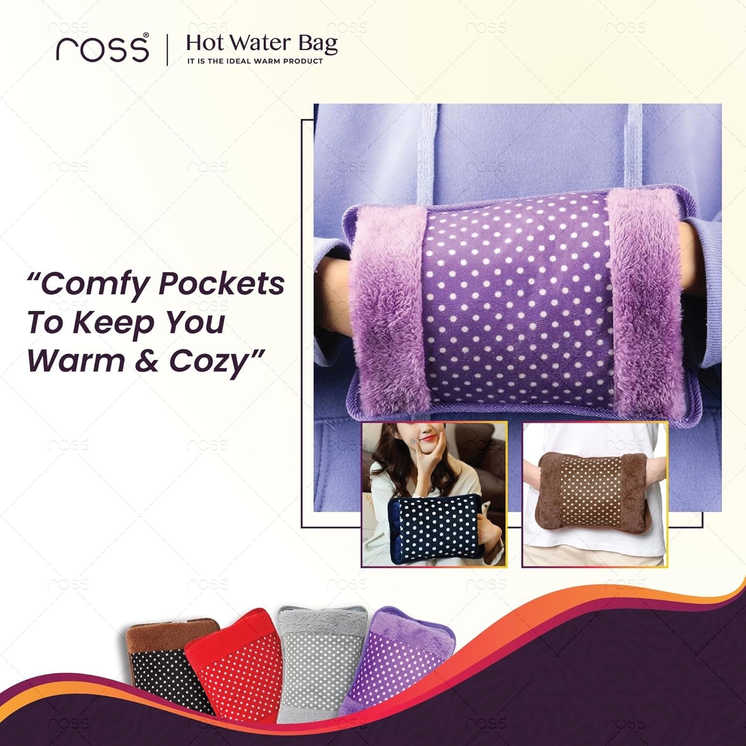 Ross Electric Hot Water Bag & Heating Pad | Rechargeable Gel Hot Bag with Soft Fur Cover & Hand Warmer Pockets | Fast Heating, No Water Filling | Pain Relief for Back Pain, Cramps, Muscle Aches & Winter Warmth (Multicolour) 2