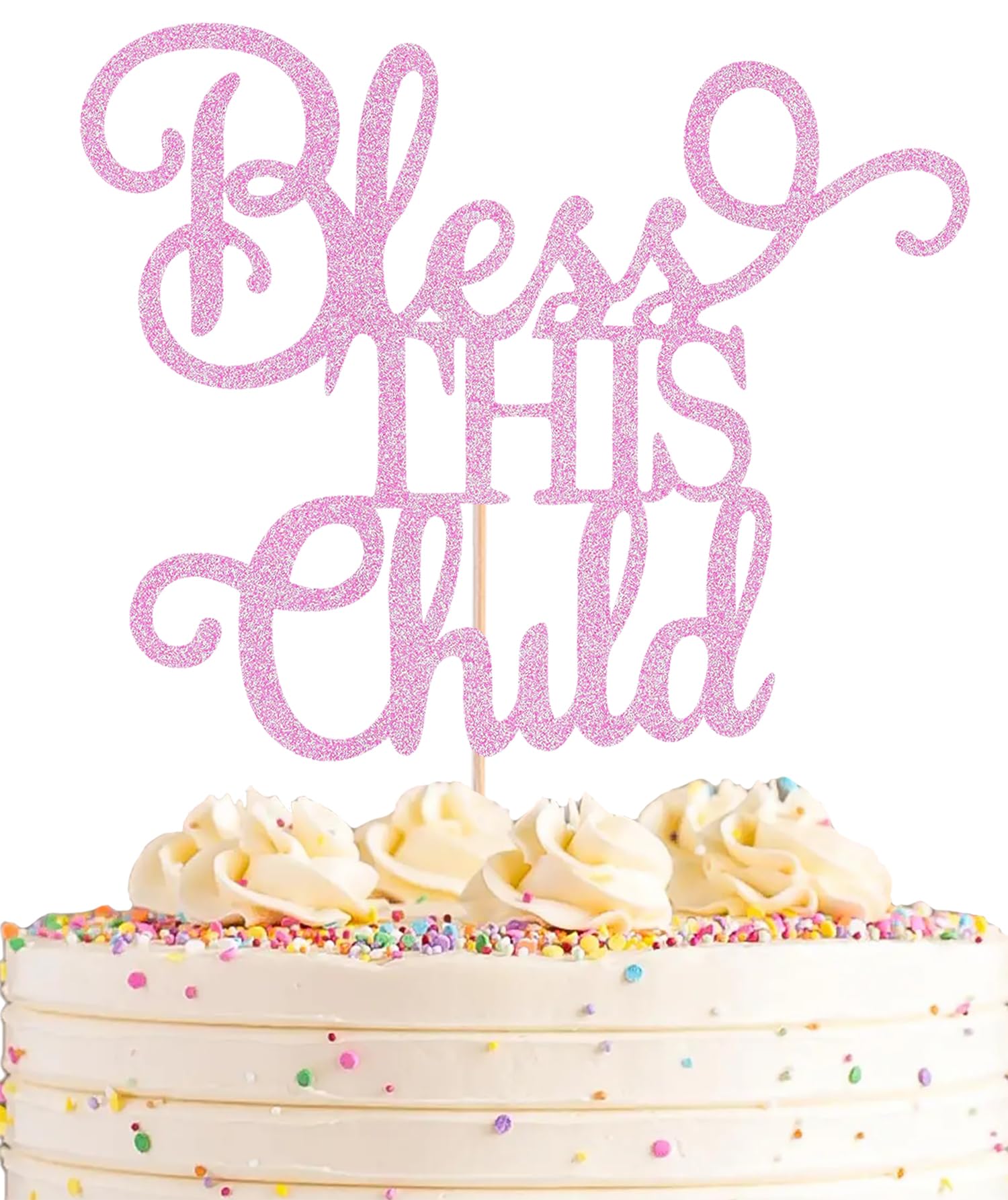 AHAORAY Bless This Child Cake Topper - Pink Glitter Chlid Christening Cake Decoration Supply - Smash Cake Topper for First Holy Communion Party/Baby