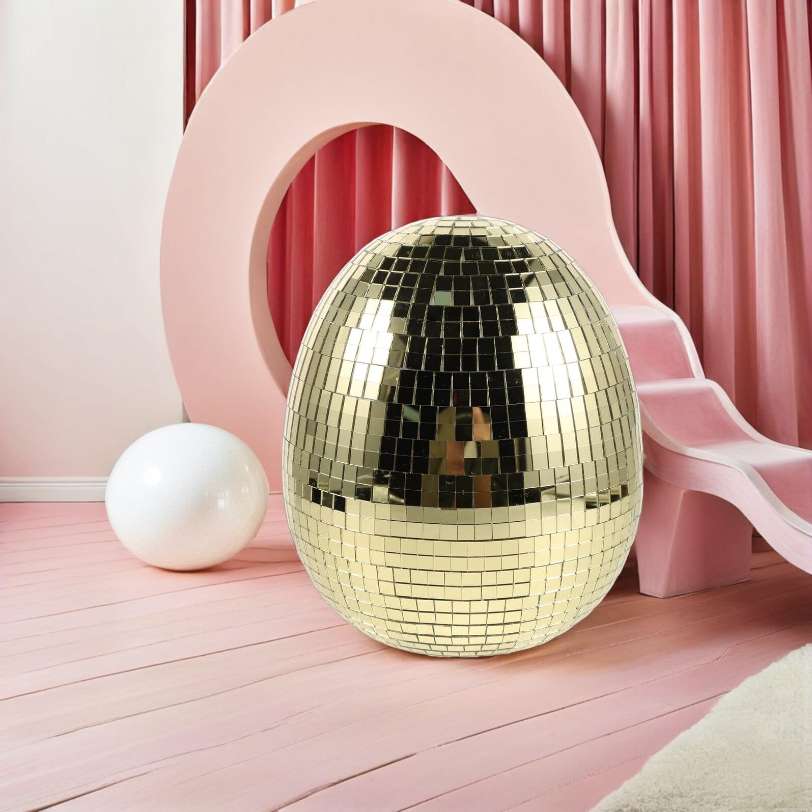 Toyvian Œuf Disco Miroir Doré 23x18x14,5 Cm Décoration Réfléchissante de Pâques pour Jardin, Mariage et Fête Accessoire Photo Booth Suspendu pour Ambiance Festive