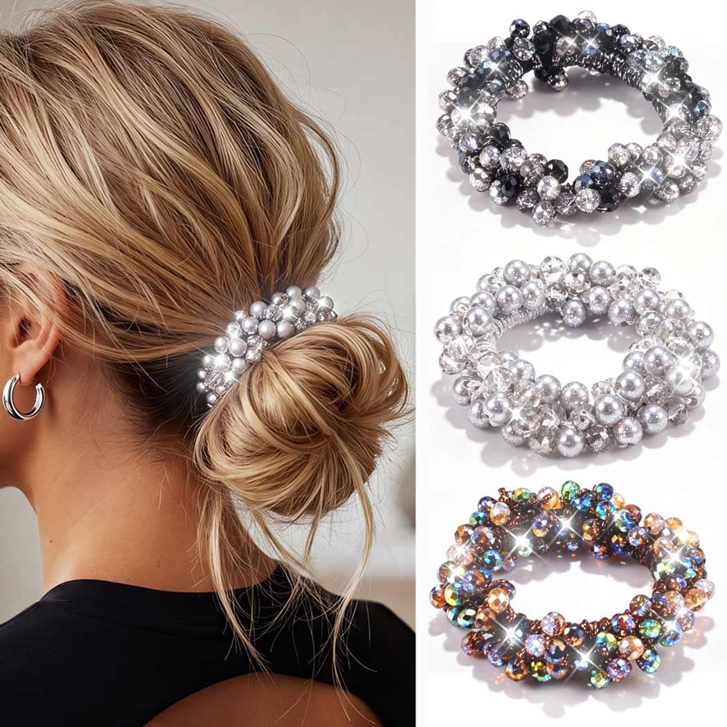 CAKURE Rhinestone Ponytail Holders Pearl Hair Ties Decorative Bun Holder Sparkly Hair Accessories for Women