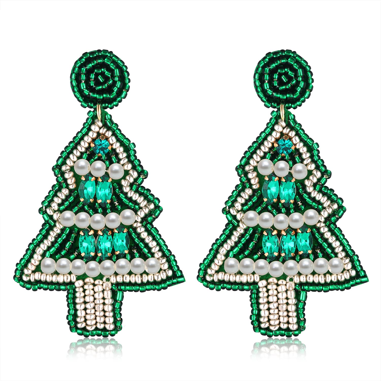 JERTOCLEChristmas Bead Dangle Earrings for Women Christmas Tree Beaded Earrings Bohemia Handmade Colorful Seed Bead Drop Earrings Christmas Gifts for Women Girls