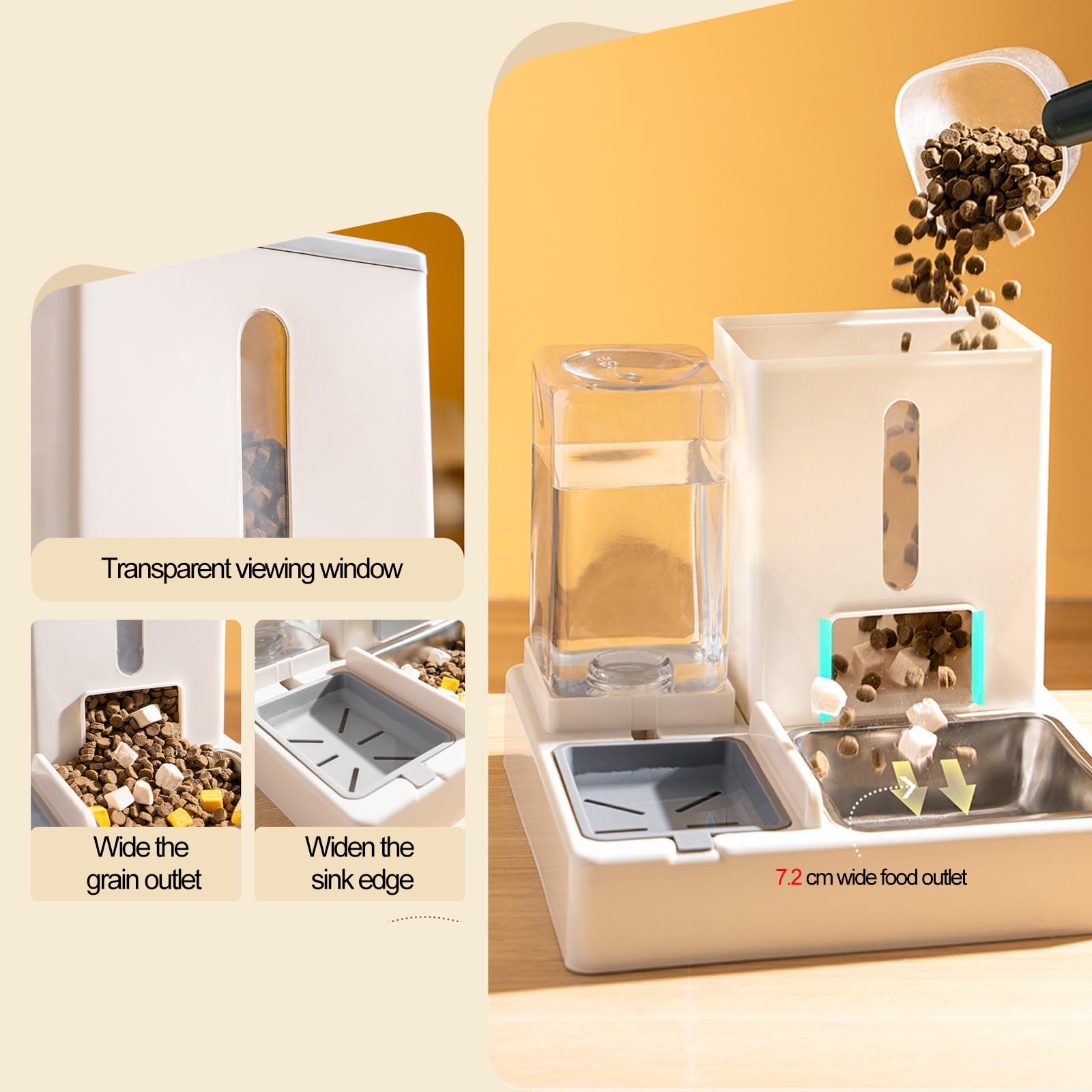 Comedero Gatos 2,5 L, Comedero para Gatos 2 en 1Adecuado, Dispensador Comida Gatos, Bebedero Gatos para Gatos de Interior(Brown)