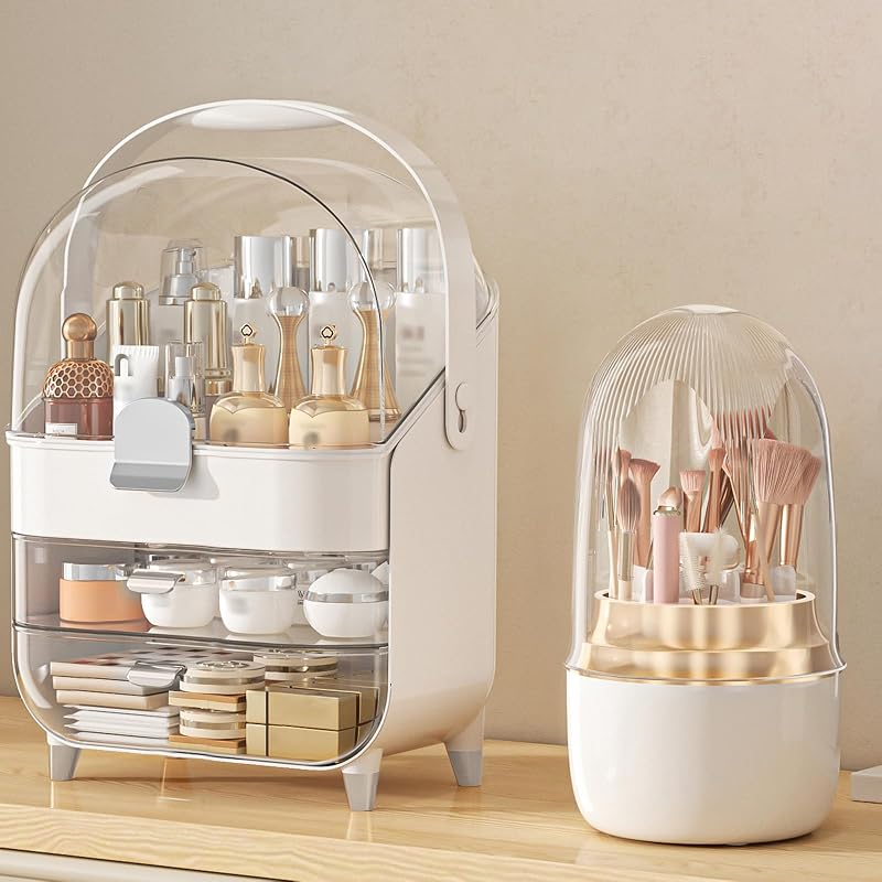 Organizador de Maquiagem Anylady para Bancada com 3 Compartimentos, Plástico, Cor Sliver/Brush