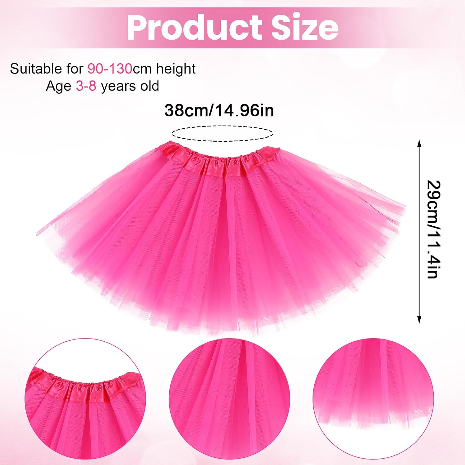 Pink Tutu, 3 Layered Tulle Skirt for Ballerina Dance, Elastic Waist Tutus Girls Women, Rave Skirt for Halloween Christmas Tutu Dance Party Dress Costume