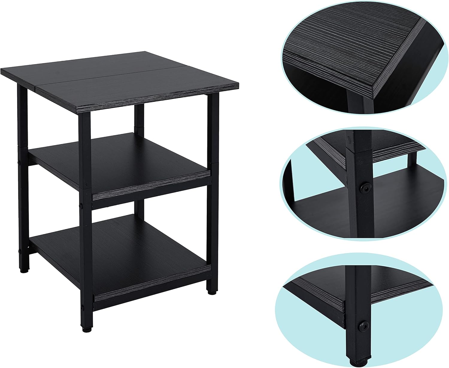 Nightstand, Set of 2 Side Tables, End Tables with Wood Shelves, for Living Room, Bedroom, Industrial, Stable Steel Frame, Easy Assembly, Black : Home & Kitchen